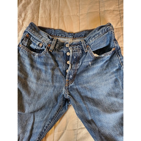 Levi's‎  501 Straight Ankle Blue 4 Button Mid Rise 26 x 32 Frayed - Picture 5 of 11